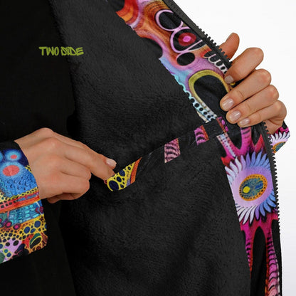 Trippy Psychedelic Printed Microfleece Zipper Jacket,Printed Hoodie,EDM Festival Trippy Cloak, Gift for Him, Unique Christmas Birthday Gifts