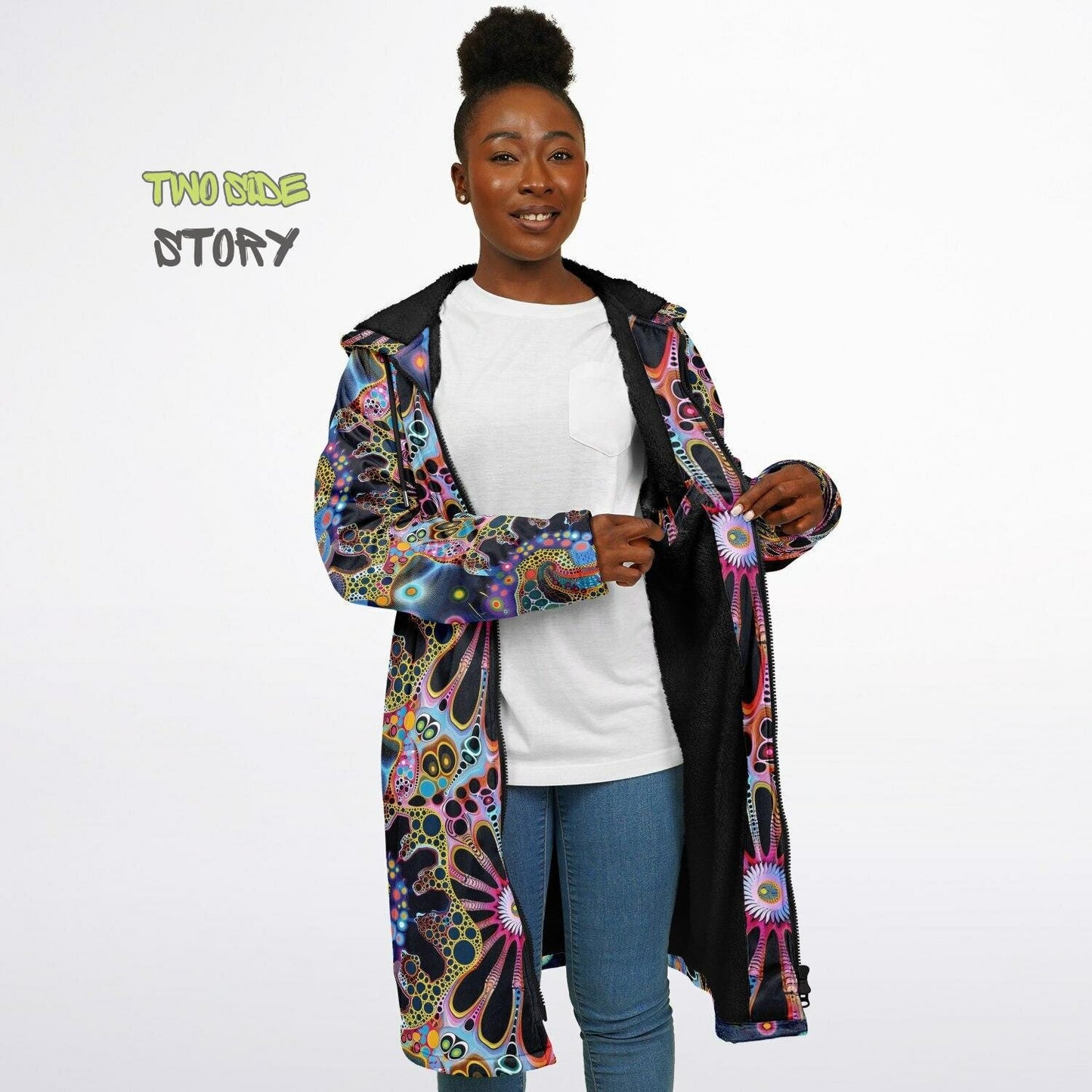 Trippy Psychedelic Printed Microfleece Zipper Jacket,Printed Hoodie,EDM Festival Trippy Cloak, Gift for Him, Unique Christmas Birthday Gifts