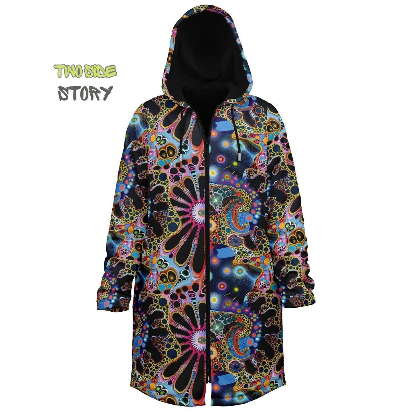 Trippy Psychedelic Printed Microfleece Zipper Jacket,Printed Hoodie,EDM Festival Trippy Cloak, Gift for Him, Unique Christmas Birthday Gifts