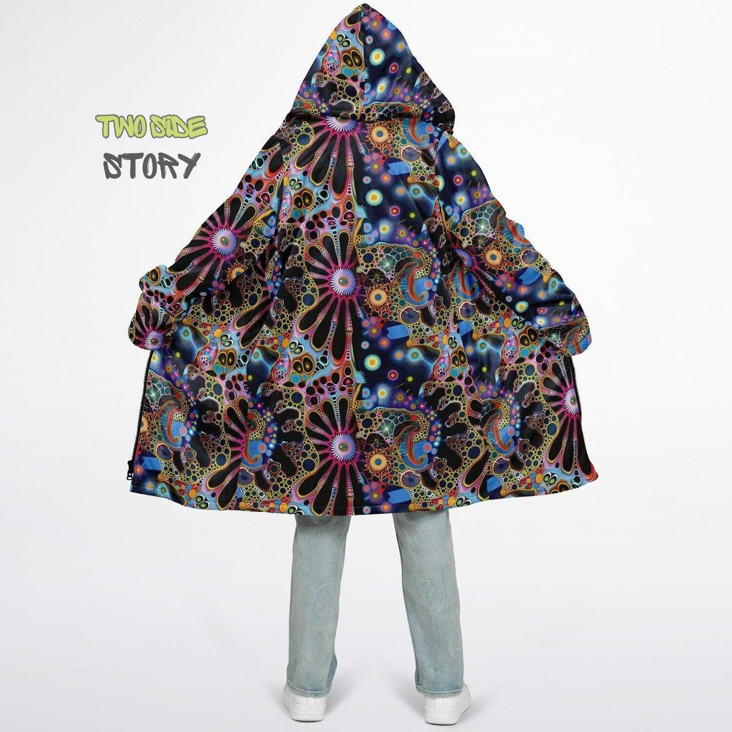 Trippy Psychedelic Printed Microfleece Zipper Jacket,Printed Hoodie,EDM Festival Trippy Cloak, Gift for Him, Unique Christmas Birthday Gifts