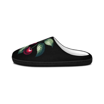 Indoor Slippers, Dark Red Cherry Toile Design, Women's House Shoes, Velvety Look, French Cherry Slipper, Fruit Slippers, Blackslipper