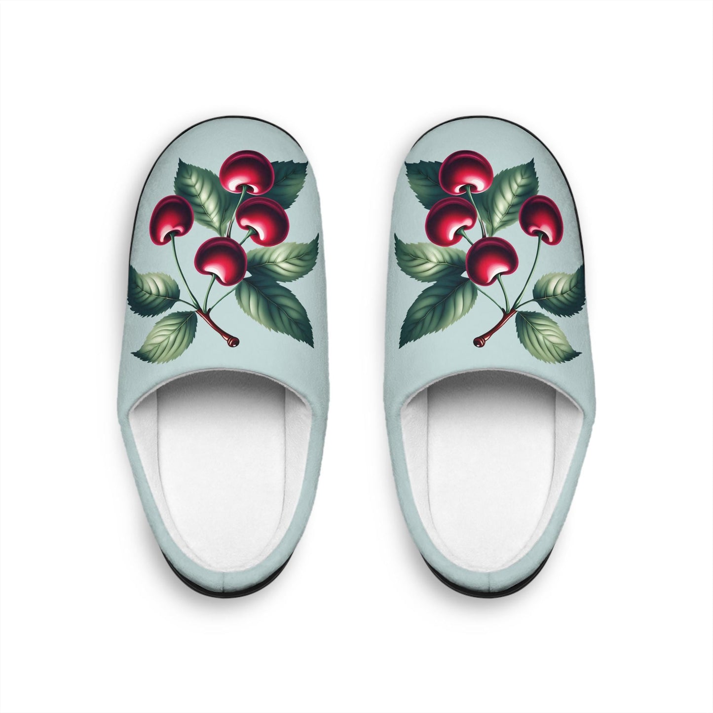 Women's Houseslipper MintGreen Color Cherry Toile Women'sSlippers Dark Redcherry SoftFleece Houseshoes Slippers, Anti-Skid CozyHouseShoes