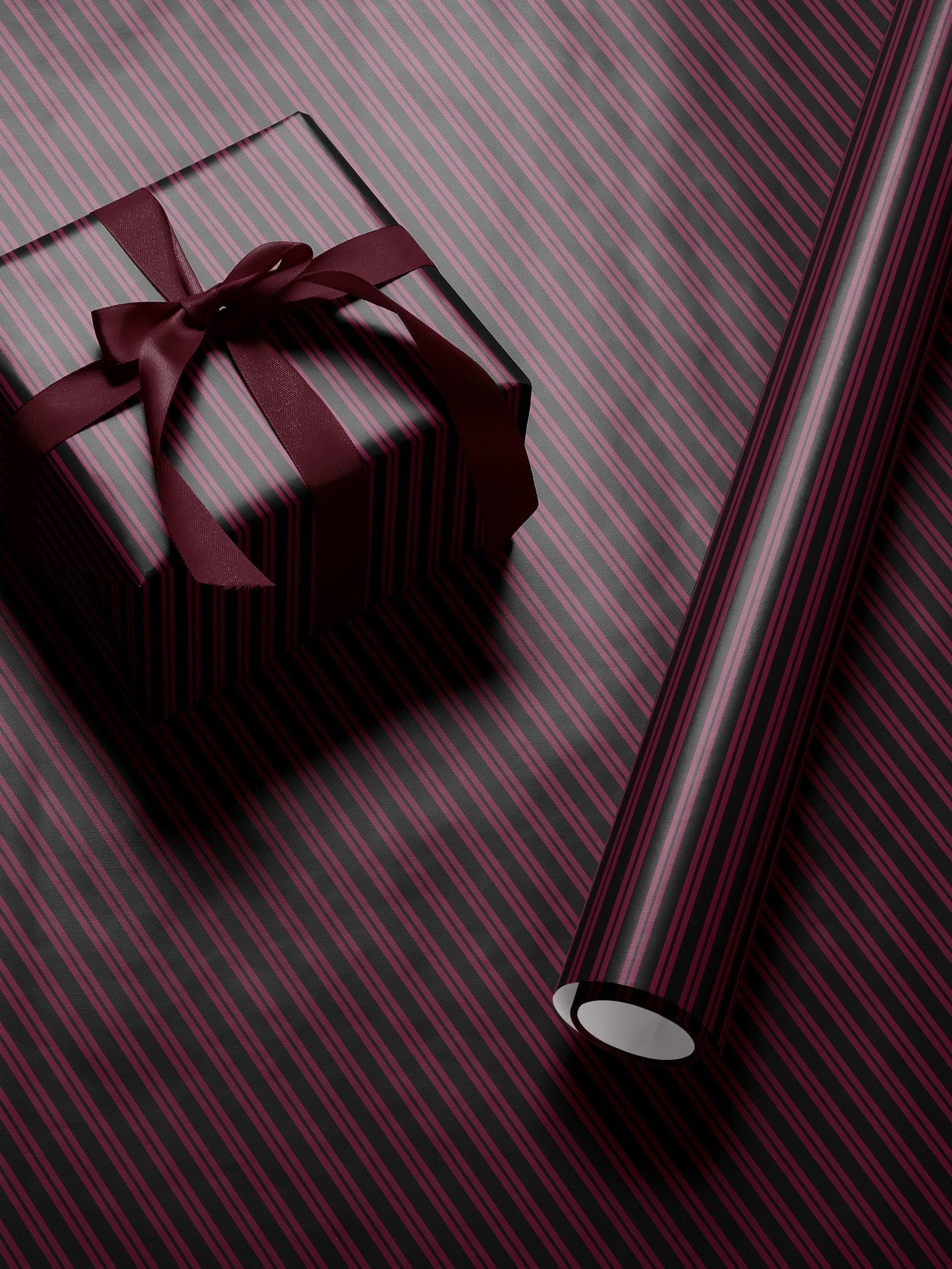 Pink and Black Striped Gift Wrap Moody Wrapping Paper Halloween Party Decor Fall Gift Wrap Romantic Gift for Her Birthday Gift Gothic Decor