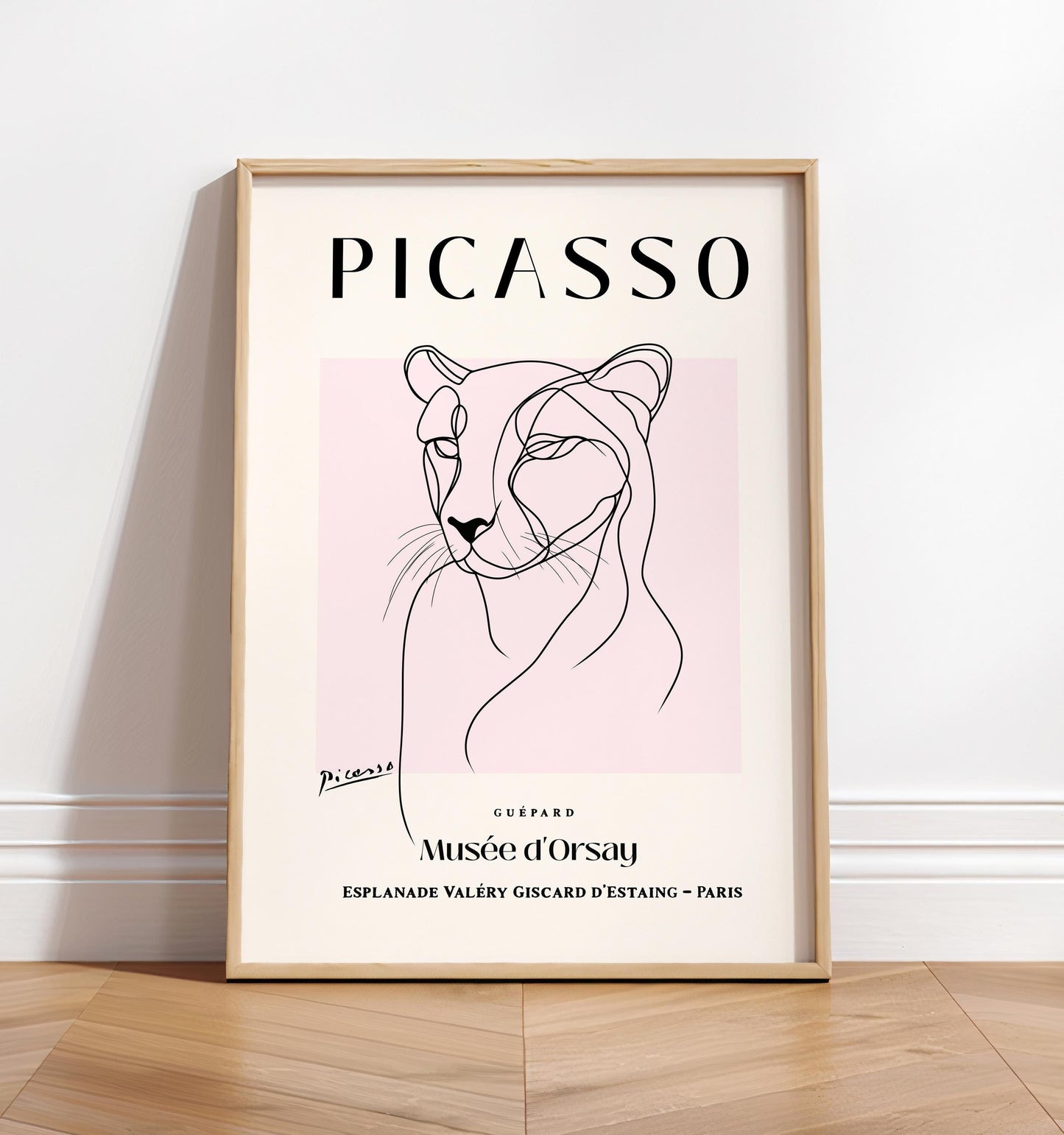 Cheetah line art print, Picasso poster, Minimalist decor, Mid century wall art
