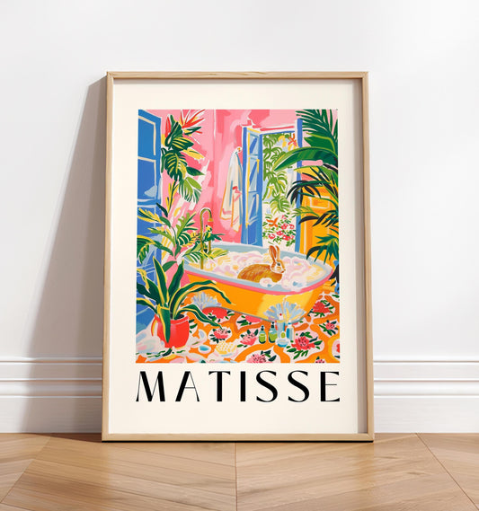 Rabbit in Bathtub Art Print: Matisse Bathroom Wall Decor