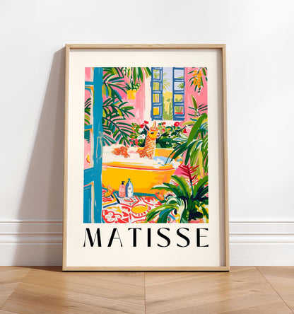 Matisse art print, Llama art print, Bathroom decor, Pink wall art, Animal print