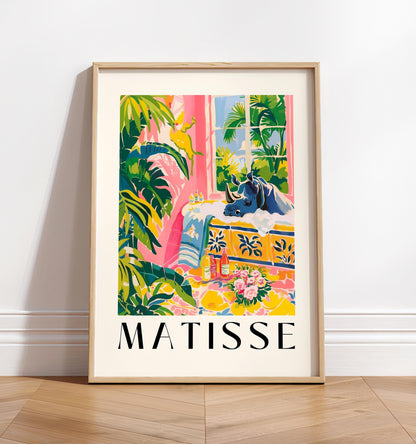Rhino print, Pink tropical decor, Matisse poster, Bathroom wall art, Safari animal print