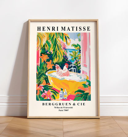 Rooster art print, Bathroom decor, Pink farm wall art, Cowgirl print, Matisse print, Bird poster
