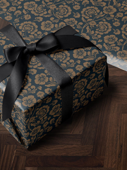 Floral Gift Wrap Blue Wrapping Paper Gift Wrap Mom Vintage Wrapping Paper Bridal Shower Gift for Bride to be Baby Shower Gift Wrap Wedding