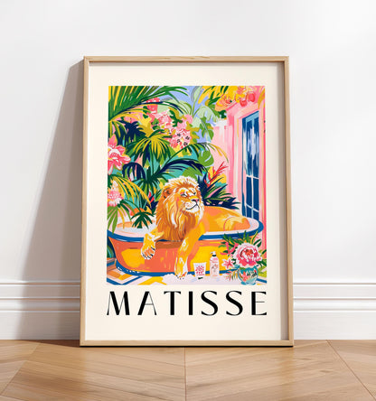 Cute lion print, Pink bathroom decor, Matisse poster, Animal wall art, Funky decor, Safari art print