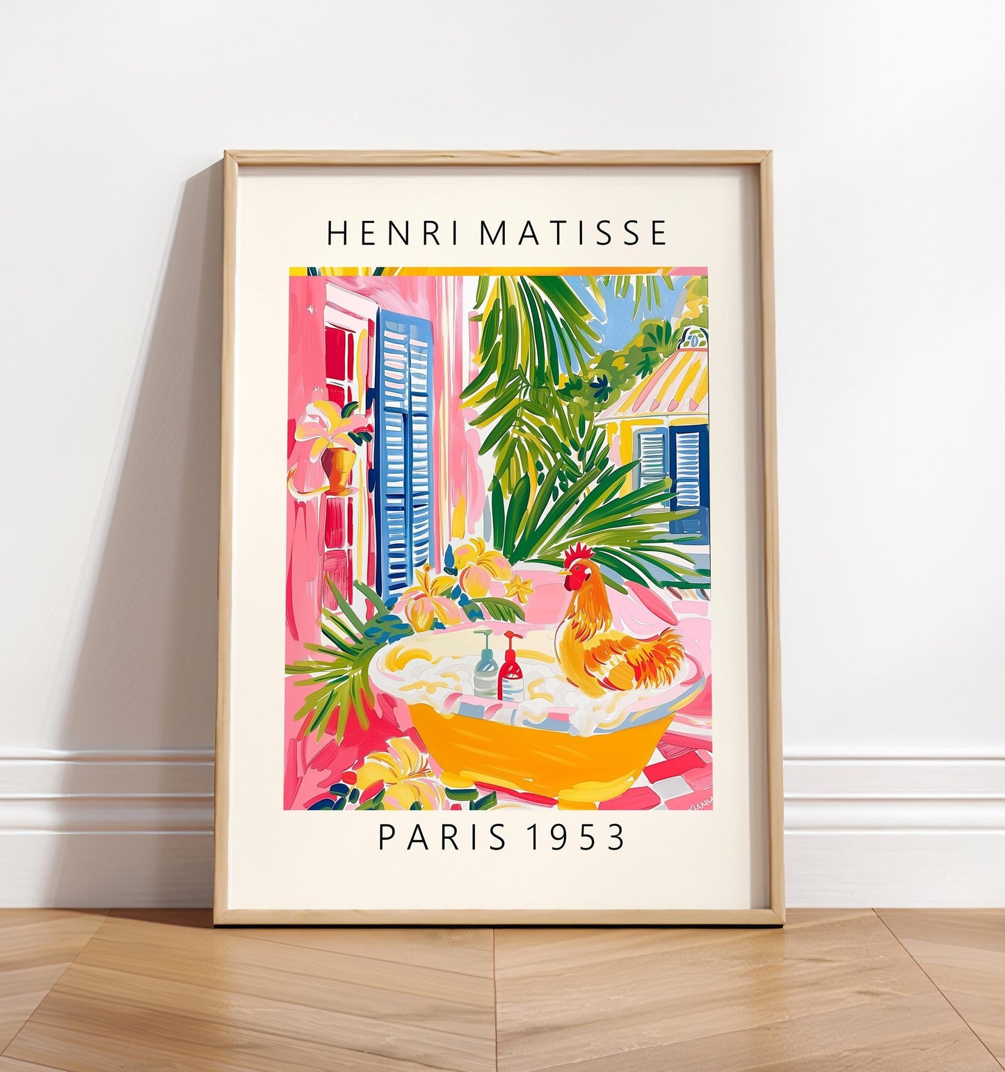 Matisse Style Chicken Art Print: Funny Bathroom Wall Decor