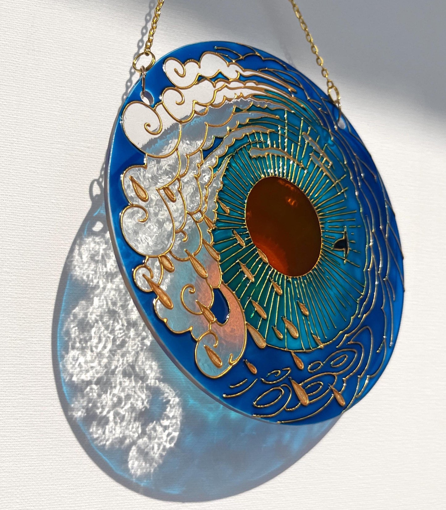 Stained glass decor Sun Cloud Sea Rain Bird Suncatcher for window