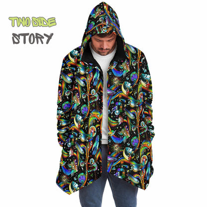 Hooded Cloak Psychedelic Micro-fleece Cloak Festival Rave Party Wear EDM Festival Cape Rave Trippy Jacket Party Lover Gift for Raver