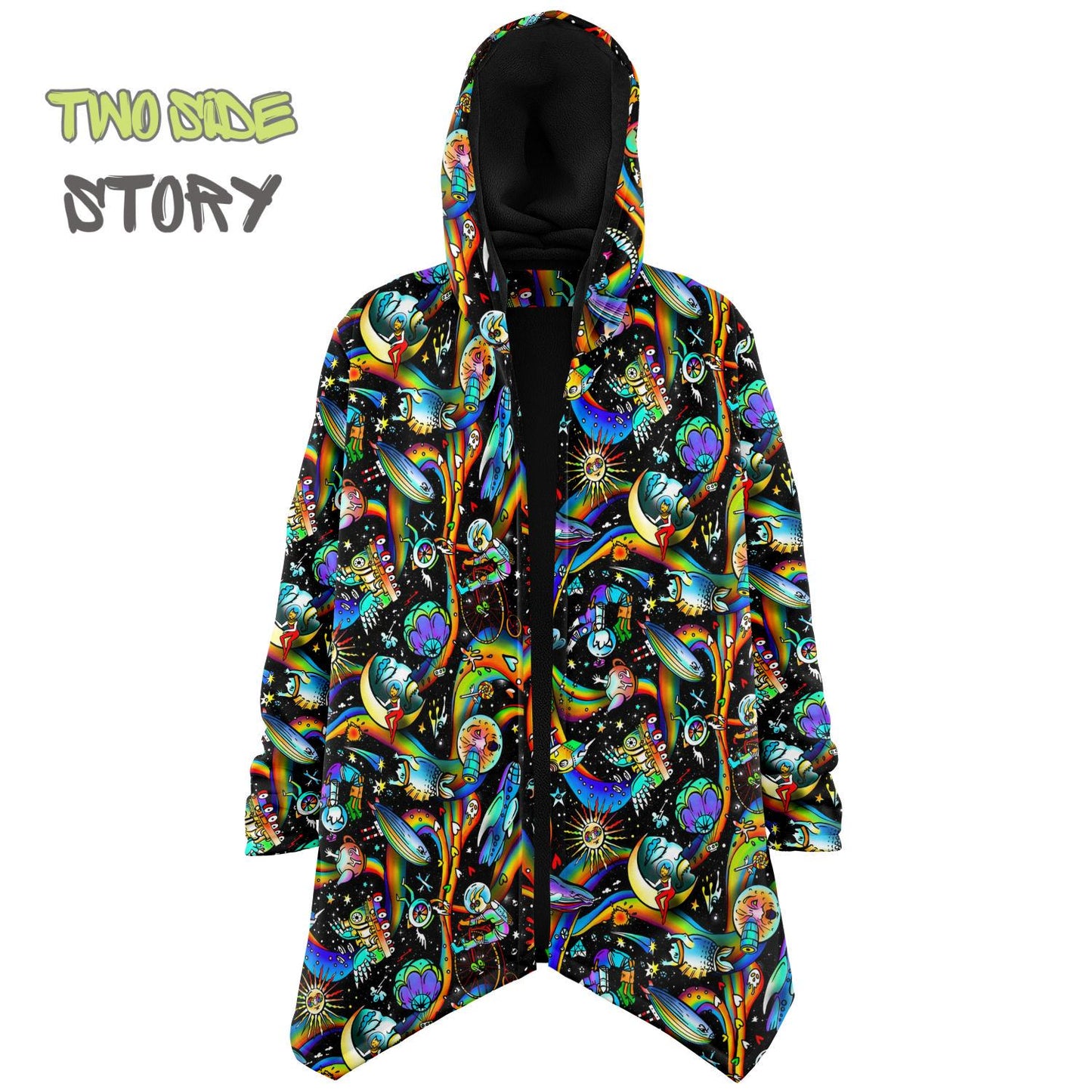 Hooded Cloak Psychedelic Micro-fleece Cloak Festival Rave Party Wear EDM Festival Cape Rave Trippy Jacket Party Lover Gift for Raver