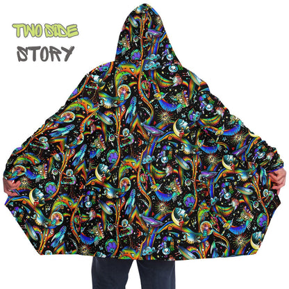 Hooded Cloak Psychedelic Micro-fleece Cloak Festival Rave Party Wear EDM Festival Cape Rave Trippy Jacket Party Lover Gift for Raver