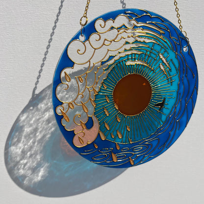 Stained glass decor Sun Cloud Sea Rain Bird Suncatcher for window