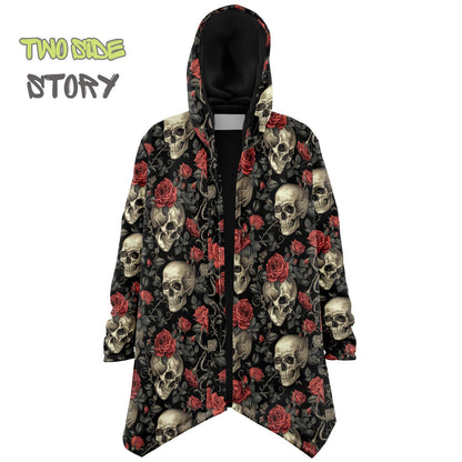 Micro-fleece Halloween Skulls Hooded Cloak, Festival Party Wear,Halloween Cape, Vivid Colors EDM Festival Cape, Unique Gifts,Men's Rave Cape