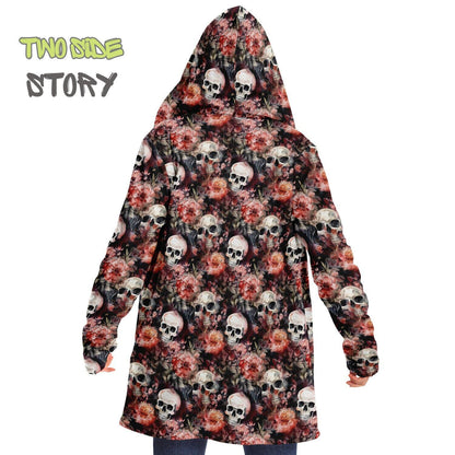 Micro-fleece Halloween Skulls Roses Hooded Cloak, Festival Party Wear,Halloween Cape,EDM Festival Cape, Unique Gifts,Men's Rave Cape
