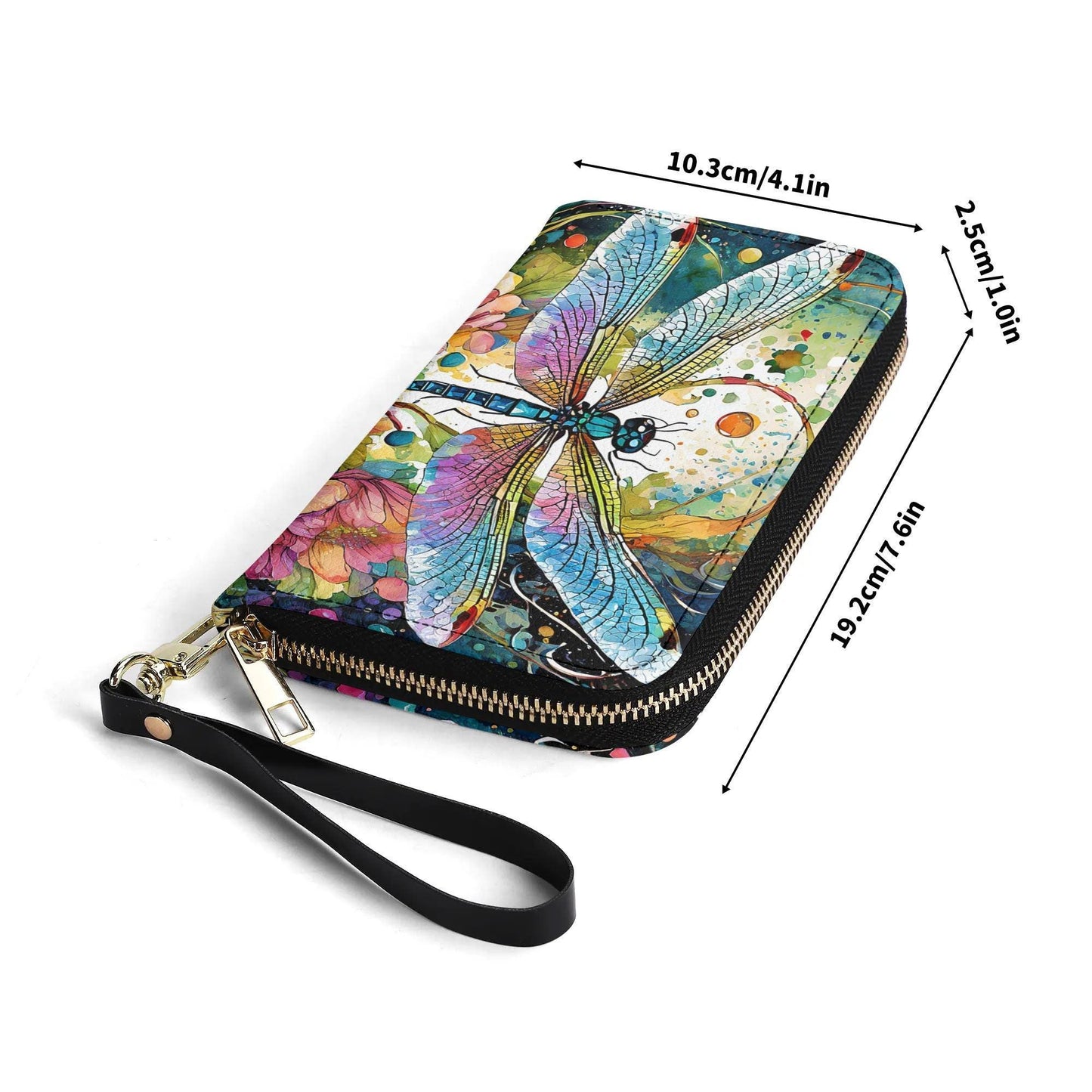 Watercolor Dragonfly Handbag. Colorful Handbag, Waterproof PU Leather Handbag, Top Handle Vegan Leather, Crossbody, Shoulder bag.