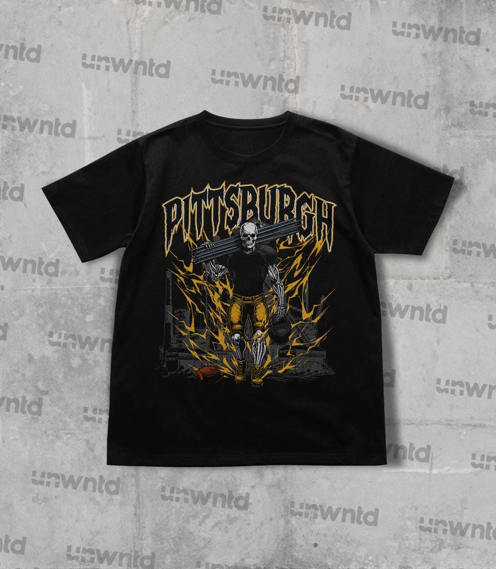 Pittsburgh Football Shirt - Graphic Tees - Skeleton Shirt - Merch Tee - Gift Shirt - Bootleg Shirt - Vintage - Skeleton Football Shirt
