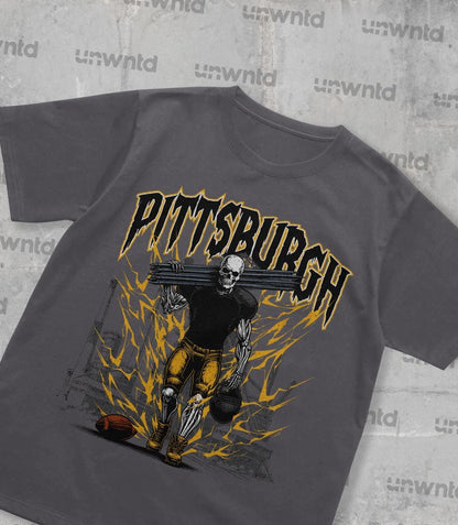 Pittsburgh Football Shirt - Graphic Tees - Skeleton Shirt - Merch Tee - Gift Shirt - Bootleg Shirt - Vintage - Skeleton Football Shirt