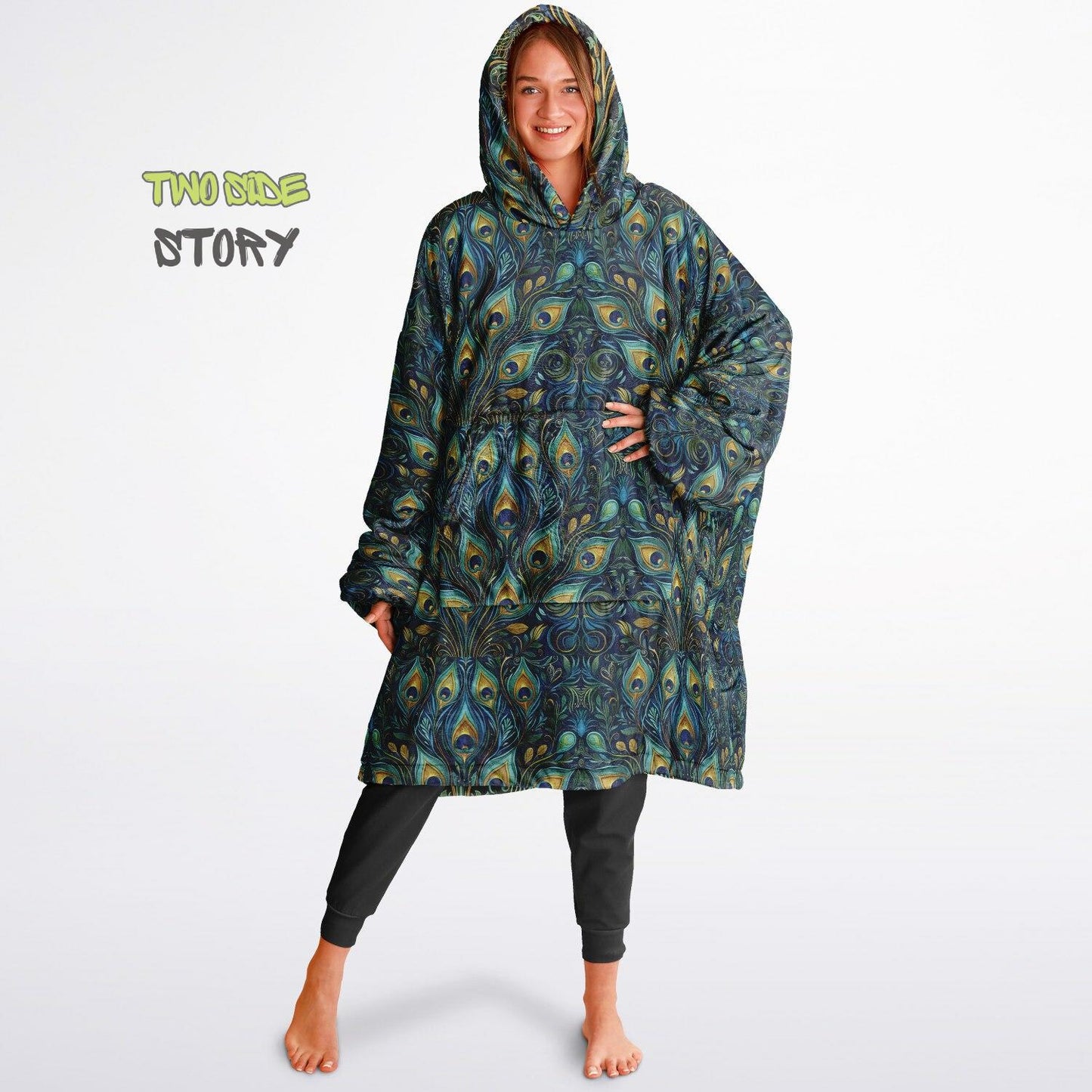 Psychedelic Trippy Print Snug Hoodie,Green Printed Hooded Blanket,Blanket Sleeves,Lounge Wear, Novelty Birthday Christmas Gifts for Him Her