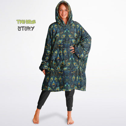 Psychedelic Trippy Print Snug Hoodie,Green Printed Hooded Blanket,Blanket Sleeves,Lounge Wear, Novelty Birthday Christmas Gifts for Him Her