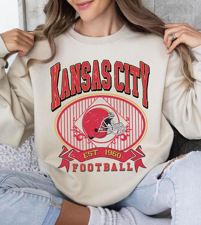 Retro Kansas City Football 90s Style 2 Side Shirt, Kansas City Football Crewneck Sweatshirt, Football Shirt, Custom Kansas City Fan Gifts