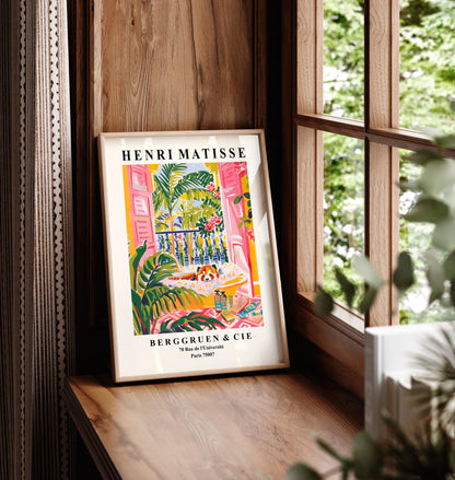 Red panda in bathtub funny poster, Matisse print, Bathroom decor, Pink tropical art print