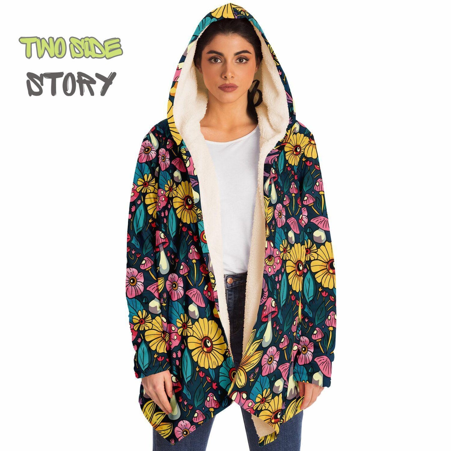 Unisex Vivid Colors EDM Festival Cape,Micro-fleece Psychedelic Mushrooms Hooded Cloak,Festival Rave Party Wear, Halloween Cape, Unique Gifts