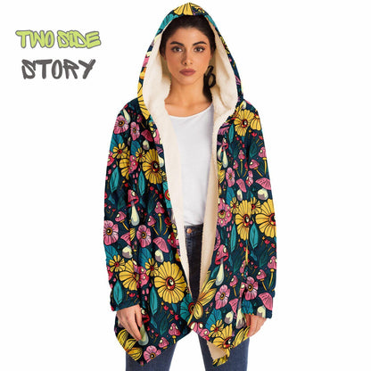 Unisex Vivid Colors EDM Festival Cape,Micro-fleece Psychedelic Mushrooms Hooded Cloak,Festival Rave Party Wear, Halloween Cape, Unique Gifts