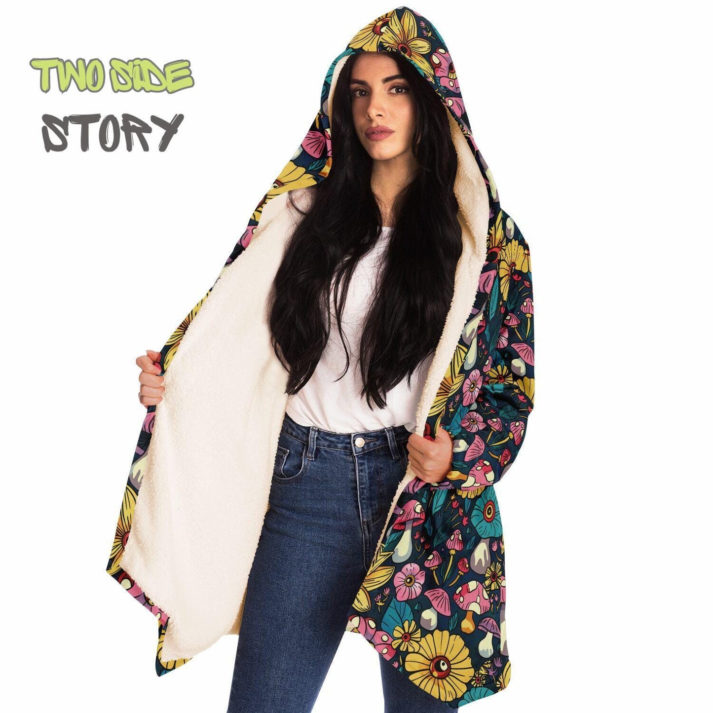 Unisex Vivid Colors EDM Festival Cape,Micro-fleece Psychedelic Mushrooms Hooded Cloak,Festival Rave Party Wear, Halloween Cape, Unique Gifts