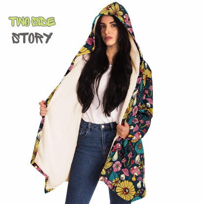 Unisex Vivid Colors EDM Festival Cape,Micro-fleece Psychedelic Mushrooms Hooded Cloak,Festival Rave Party Wear, Halloween Cape, Unique Gifts