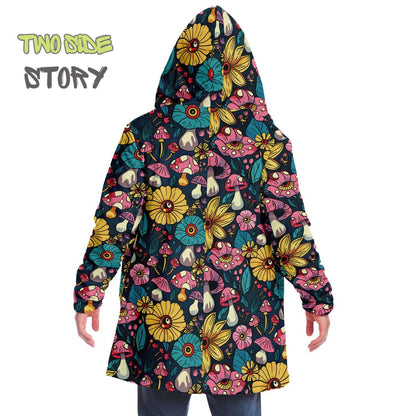 Unisex Vivid Colors EDM Festival Cape,Micro-fleece Psychedelic Mushrooms Hooded Cloak,Festival Rave Party Wear, Halloween Cape, Unique Gifts