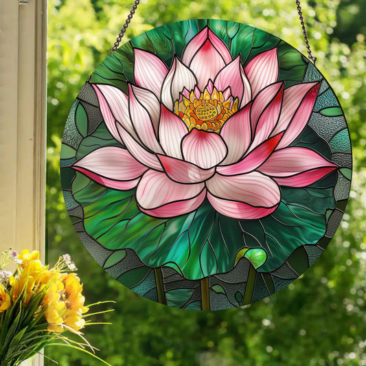 Blooming Lotus: Stained Glass Style Window Hanging