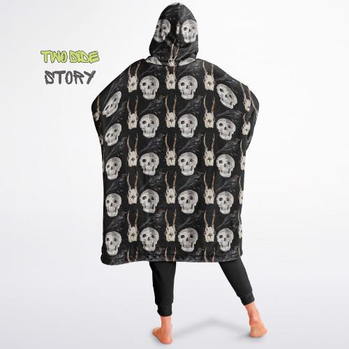 Skulls Print Reversible Adult Snug Hoodie,Haloween Printed Oversized Double Sided Hoodie Blanket,Warm Blanket with Sleeves,Unique Gift