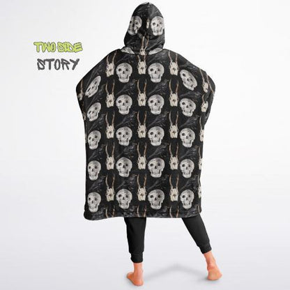Skulls Print Reversible Adult Snug Hoodie,Haloween Printed Oversized Double Sided Hoodie Blanket,Warm Blanket with Sleeves,Unique Gift