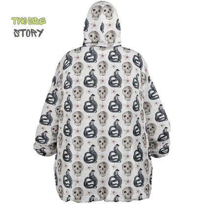Skulls Print Reversible Adult Snug Hoodie,Haloween Printed Oversized Double Sided Hoodie Blanket,Warm Blanket with Sleeves,Unique Gift