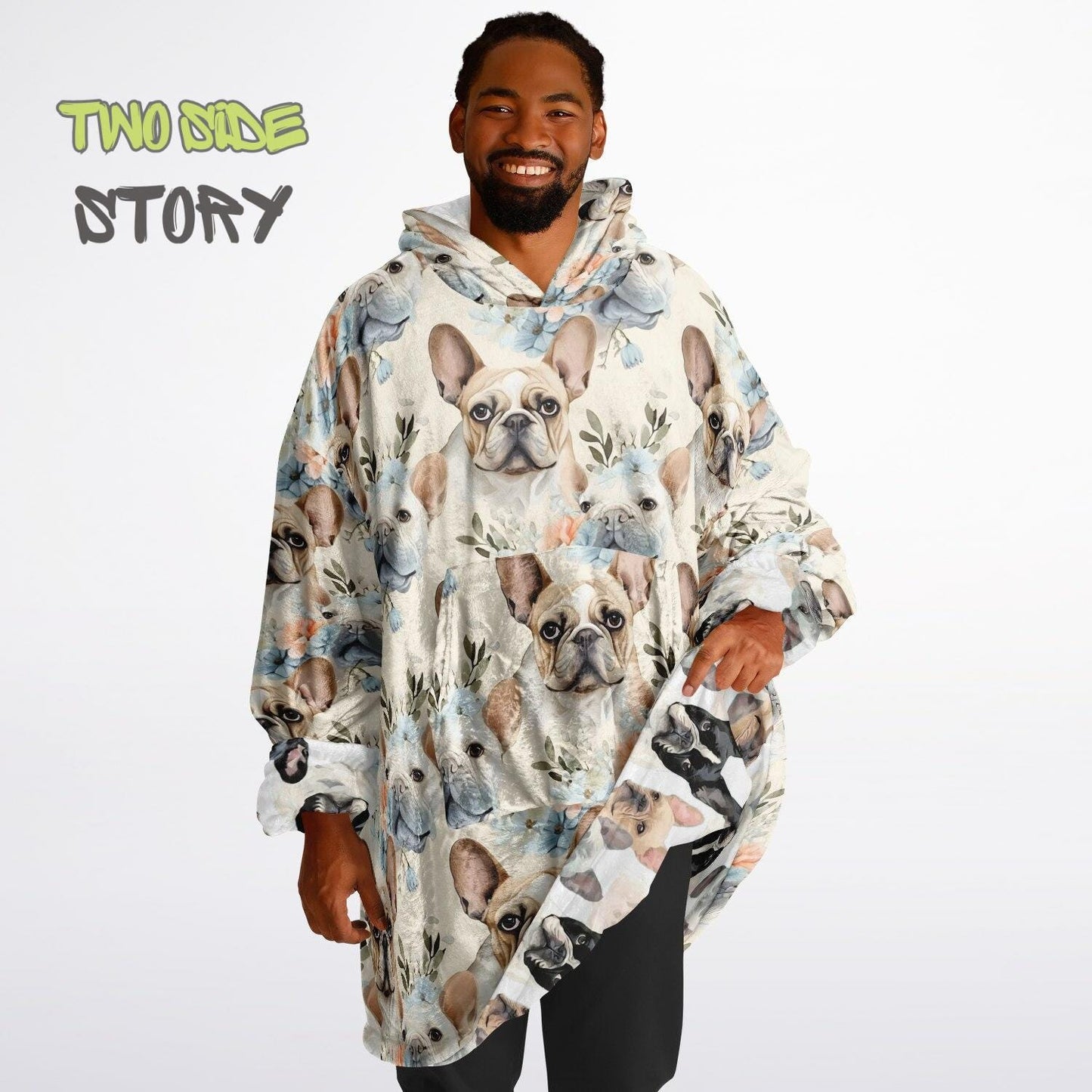 Cute Frenchie Print Snug Hoodie,Printed Hooded Blanket,Blanket Sleeves,Lounge Wear,Novelty Birthday Christmas Gifts for Him,Gift for Her Him