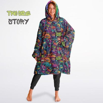 Unisex Reversible Snug Hoodie,Monsters Psychedelic Autumn Reversible Hoodie Blanket,Festival Rave Party Wear,Oversized Hoodie Blanket, Gifts