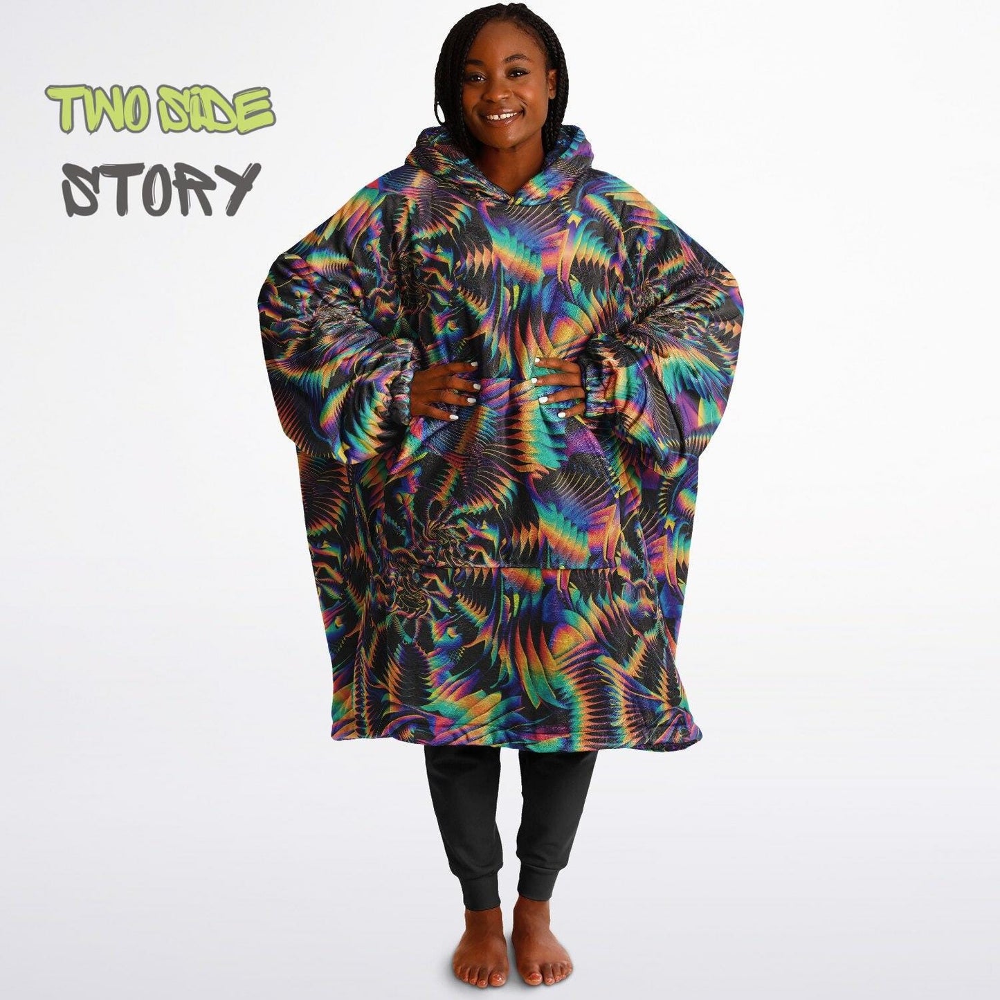 Psychedelic Spiral Trippy Print Reversible Snug Hoodie,Hooded Blanket with Sleeves,Lounge Wear, Novelty Birthday Christmas Gifts for Him Her