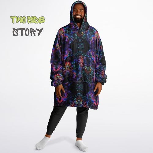 Psychedelic Spiral Trippy Print Reversible Snug Hoodie,Hooded Blanket with Sleeves,Lounge Wear, Novelty Birthday Christmas Gifts for Him Her