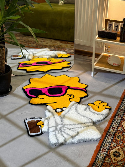 Tufted Cartoon 3D Rug, Cute Rug, Cartoon Girl Rug, Handmade floor art, White Tufted Rug, Fluffy Rug, Gift for her