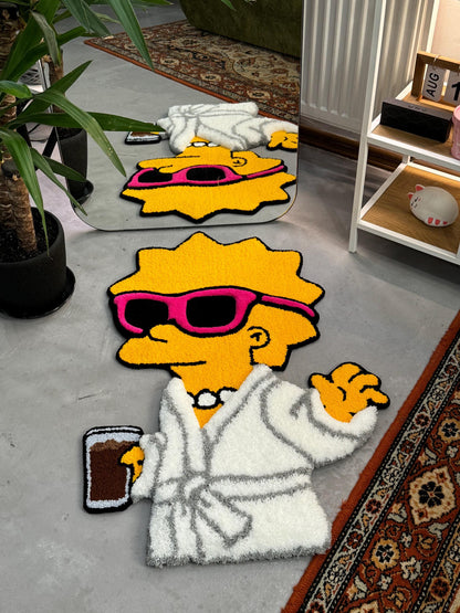 Tufted Cartoon 3D Rug, Cute Rug, Cartoon Girl Rug, Handmade floor art, White Tufted Rug, Fluffy Rug, Gift for her
