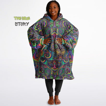 Psychedelic Trippy Print Reversible Snug Hoodie,Pullover Hood Blanket with Sleeves,Lounge Wear, Novelty Birthday Christmas Gifts for Him Her