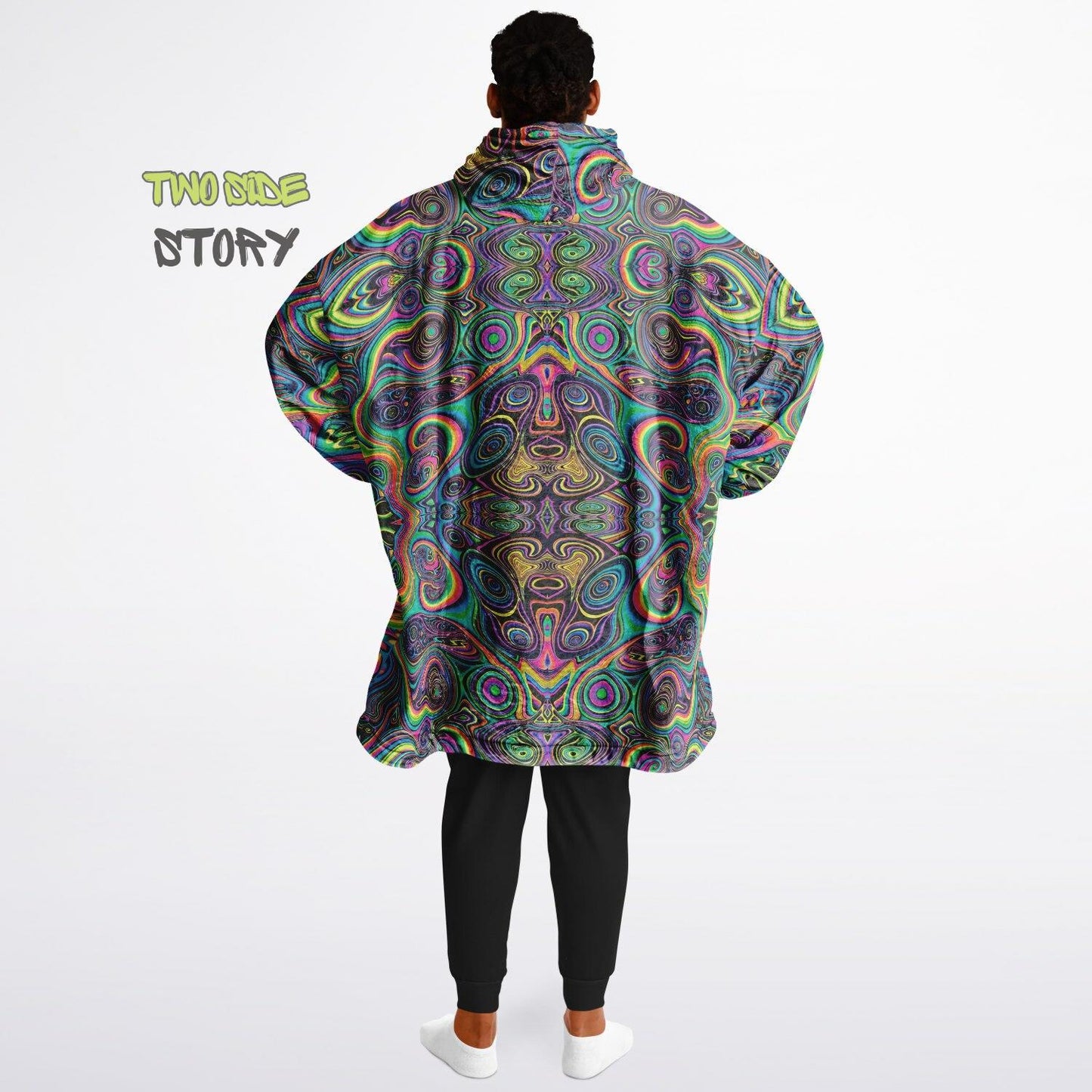 Psychedelic Trippy Print Reversible Snug Hoodie,Pullover Hood Blanket with Sleeves,Lounge Wear, Novelty Birthday Christmas Gifts for Him Her