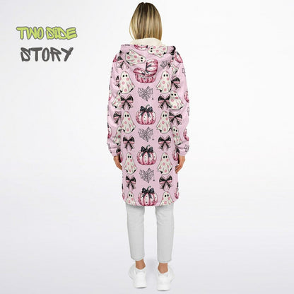 Fun Bow Halloween Print Microfleece Zipper Jacket,Unisex Coquette Hoodie Cloak, Creative Gift for Her, Unique Gift, Christmas Birthday Gifts