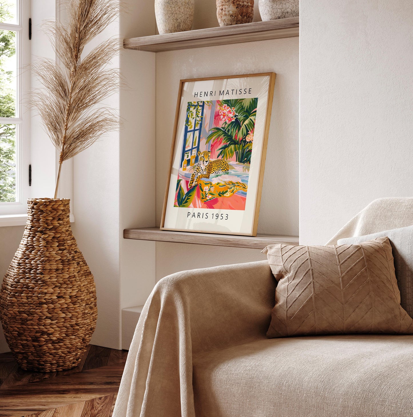 Cheetah in Bathtub Art Print: Funny Mid-Century Modern Bathroom Decor