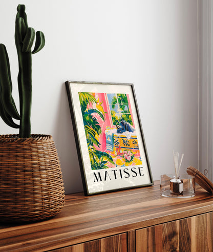 Rhino print, Pink tropical decor, Matisse poster, Bathroom wall art, Safari animal print
