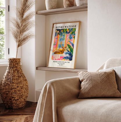 Deer in bathtub funny poster, Matisse print, Maximalist wall art, Pink bathroom decor